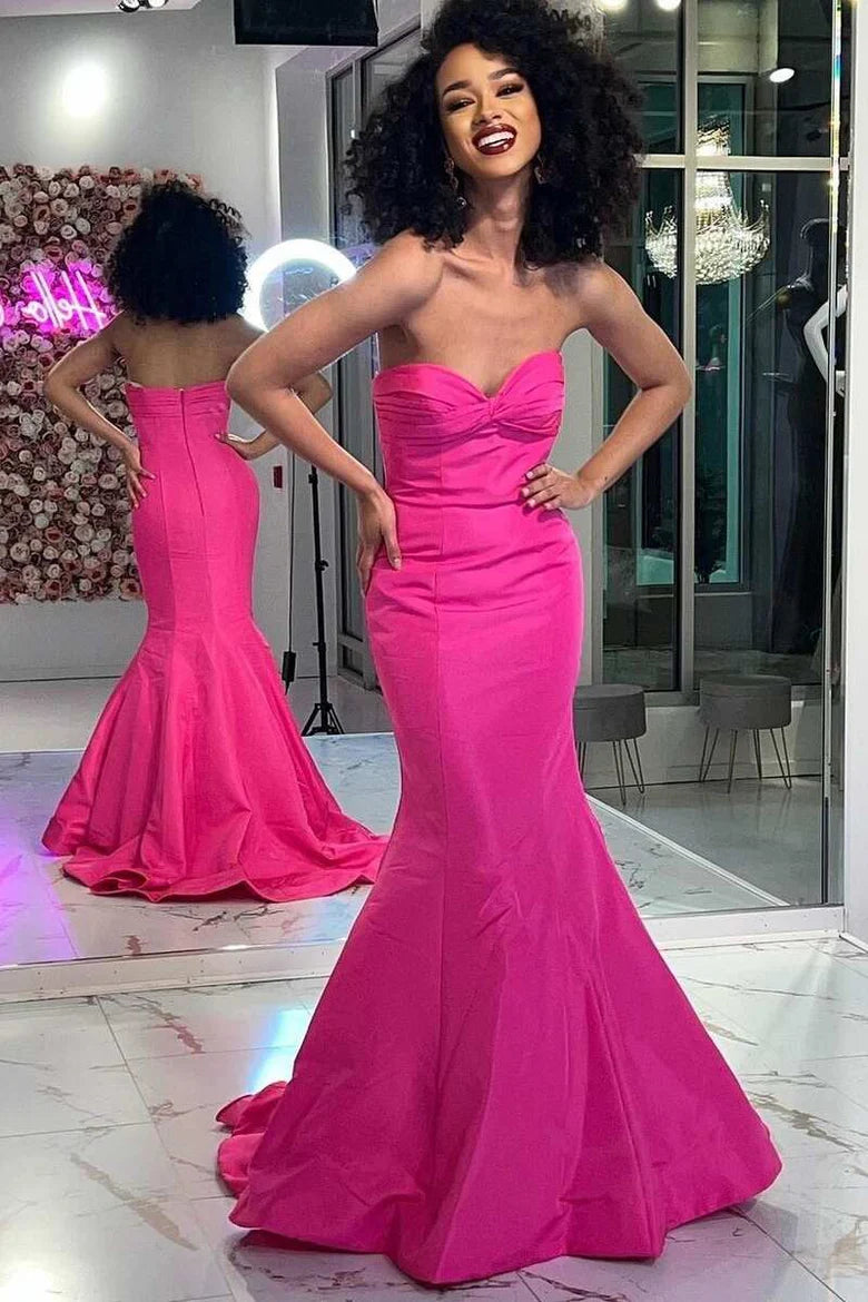 Vestido de fiesta largo con hombros descubiertos, sin mangas, sin tirantes y corte trompeta cruzado al frente